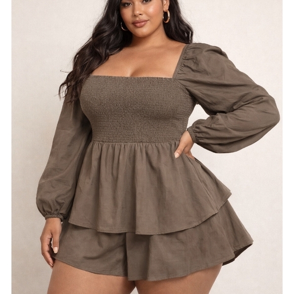 Express Pants - Express Olive green ruffle short detailed romper 24 inches p2p